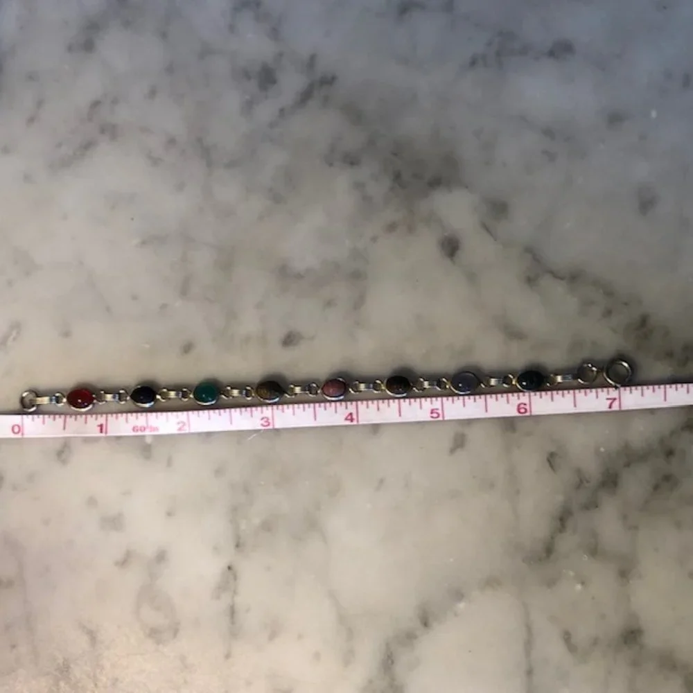 VINTAGE Scarab Bettle Multicolor Cabochon Gemstone Gold Filled Scarab Bracelet